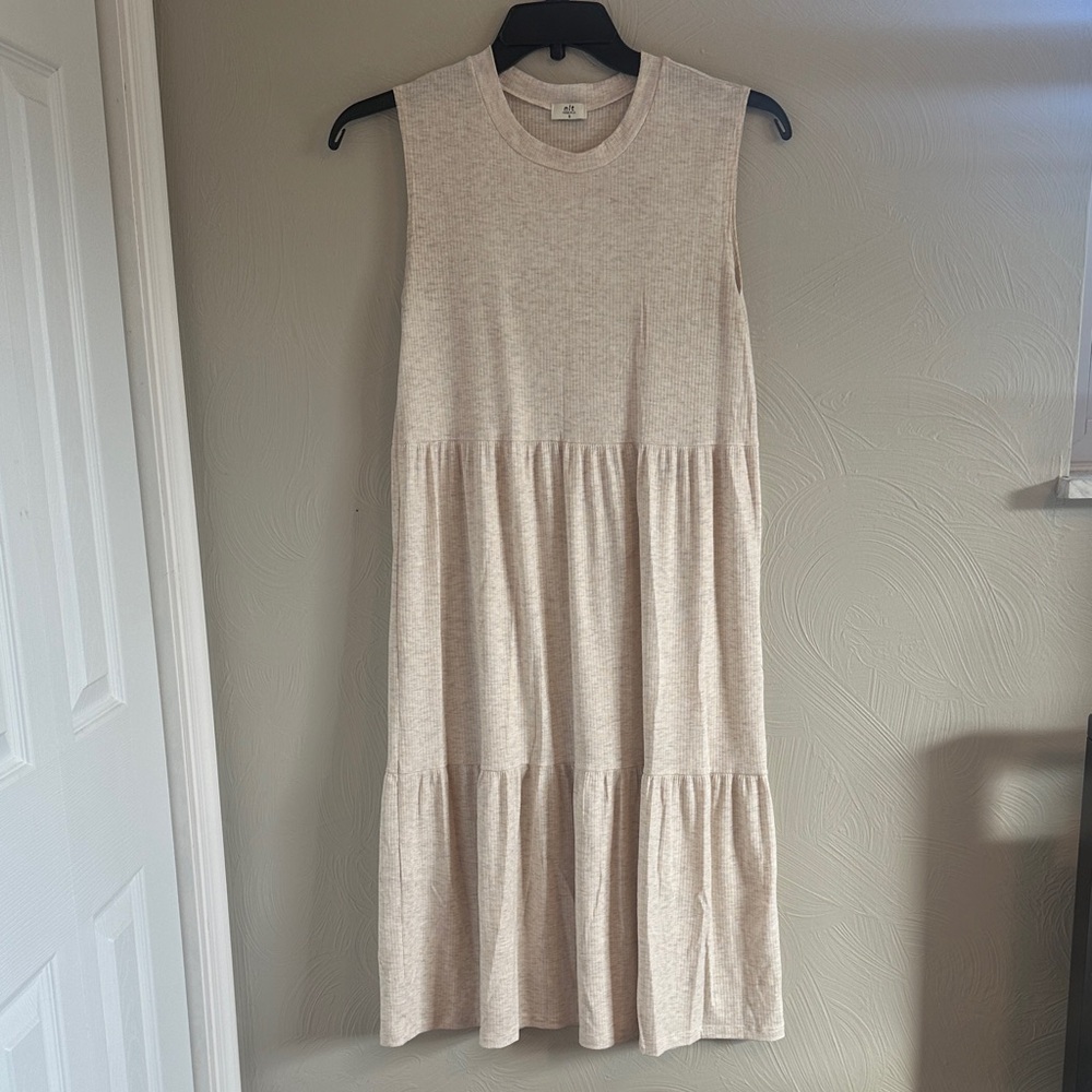 Pink Blush Maternity Taupe Stripped Ribbed Sleeveless Knit Maternity Dress